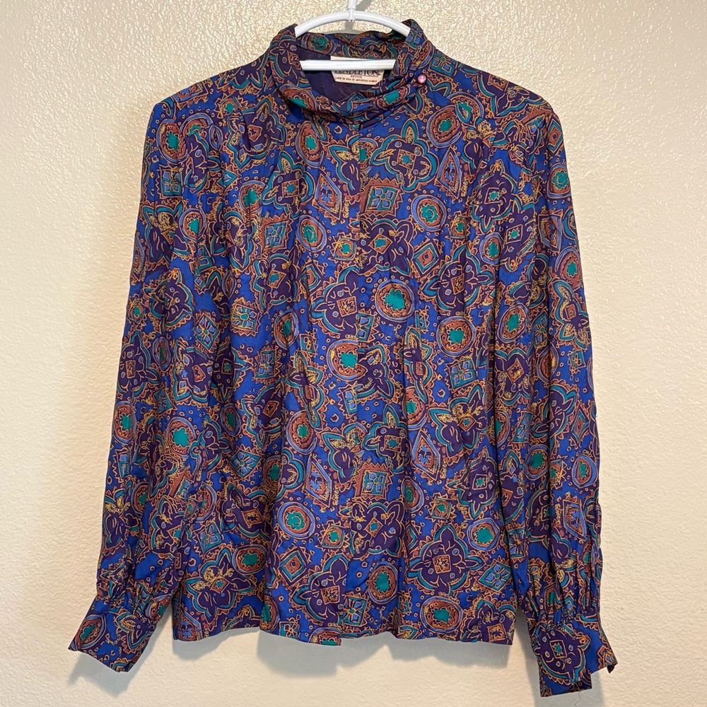 Vtg 90s Pendleton Sophisticates Wizard Blouse Blue Purple Green Paisley 10P